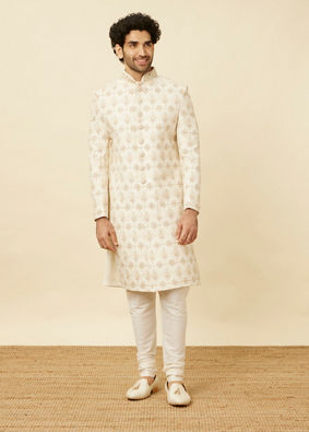 Pearled Ivory White Jaal and Floral Patterned Sherwani Set image number 2